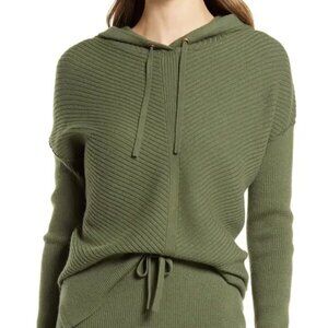 Caslon Ribbed Sweater Hoodie in Green Sorel M